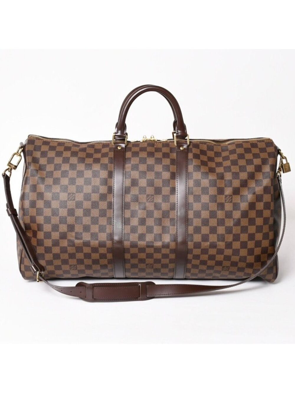 Louis Vuitton Keepall Bandouliere 55 Boston Bag Damier Ebene Brown Gold